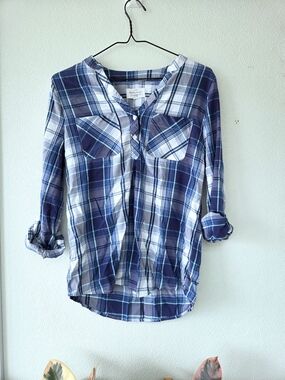 Weatherproof Blue Plaid Button-Down Roll-Sleeve Shirt